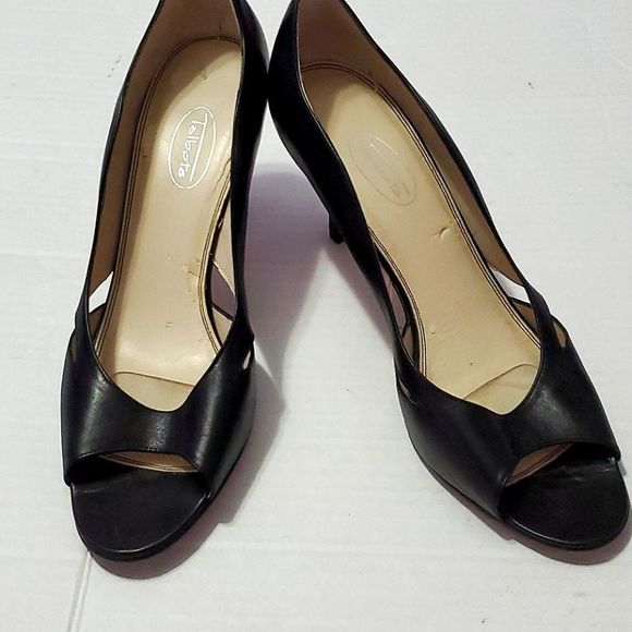 Talbots Leather Black Open-toe Classic Career Modest Heels - Picture 1 of 10